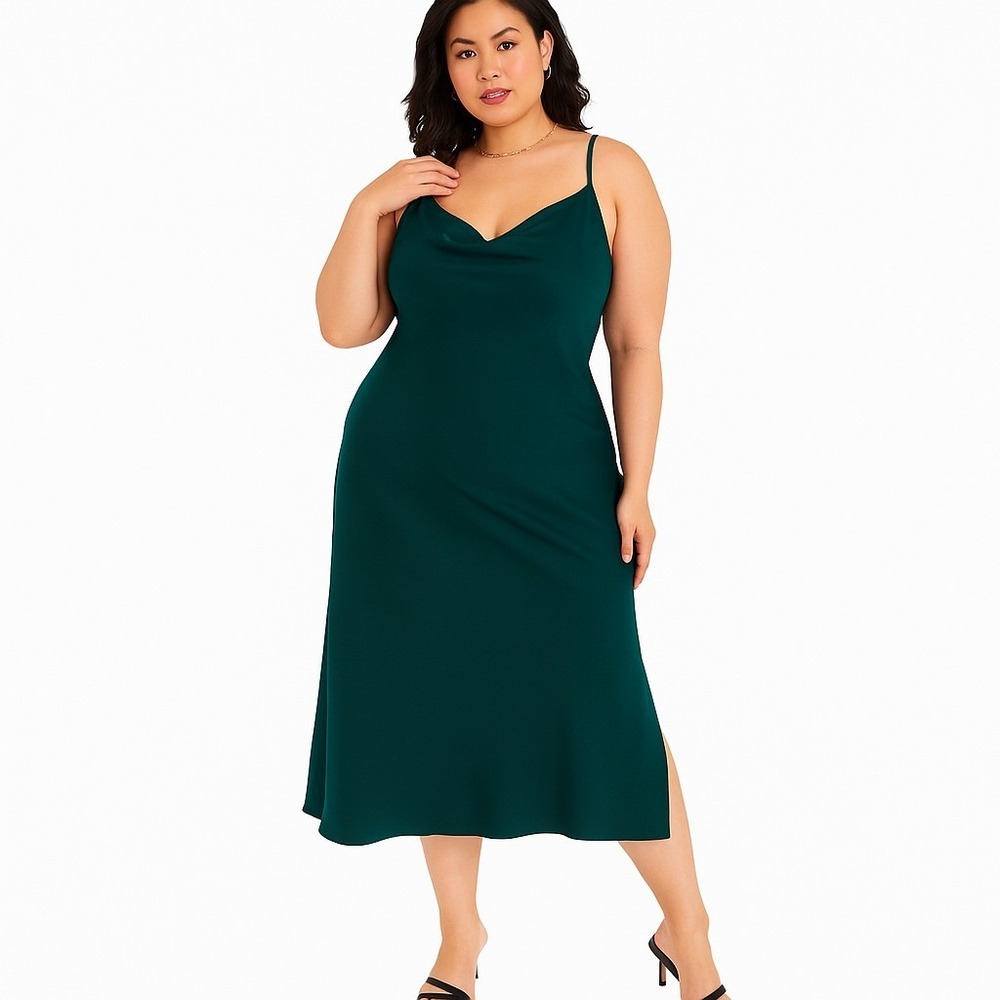 City Chic Shimmer Slip Dress Envy Green Women's Size 16 S Sleeveless Midi